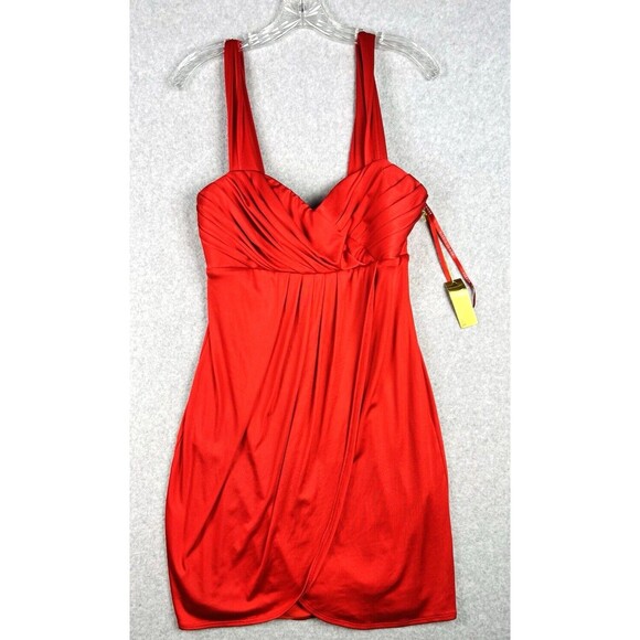 Alexia Admor Midi Dress Womens Large Red Wrap Bodice Empire Waist Made in USA - Picture 4 of 16